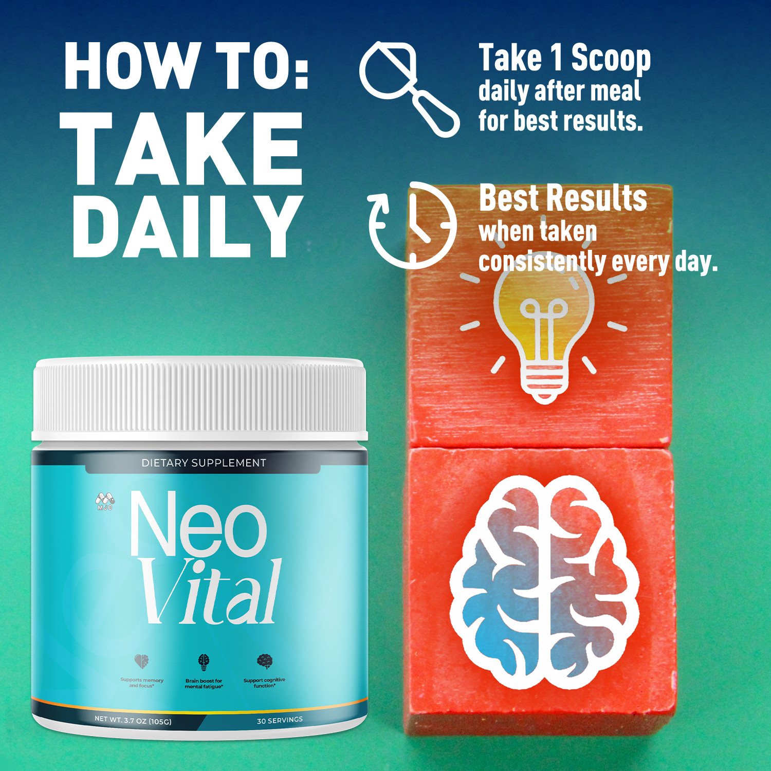 (1 Pack) Neo Vital Powder Advanced Brain Supplement NeoVital 30 Servings