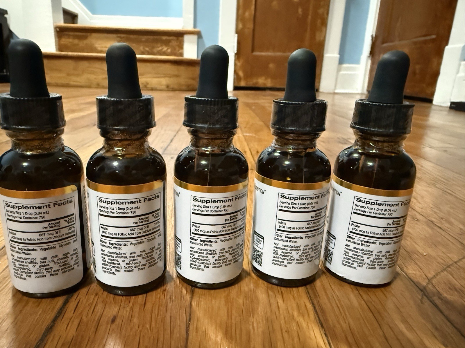 California Gold Nutrition Folinic Acid Liquid Alcohol-Free 400mcg 1 fl oz 5 Pack