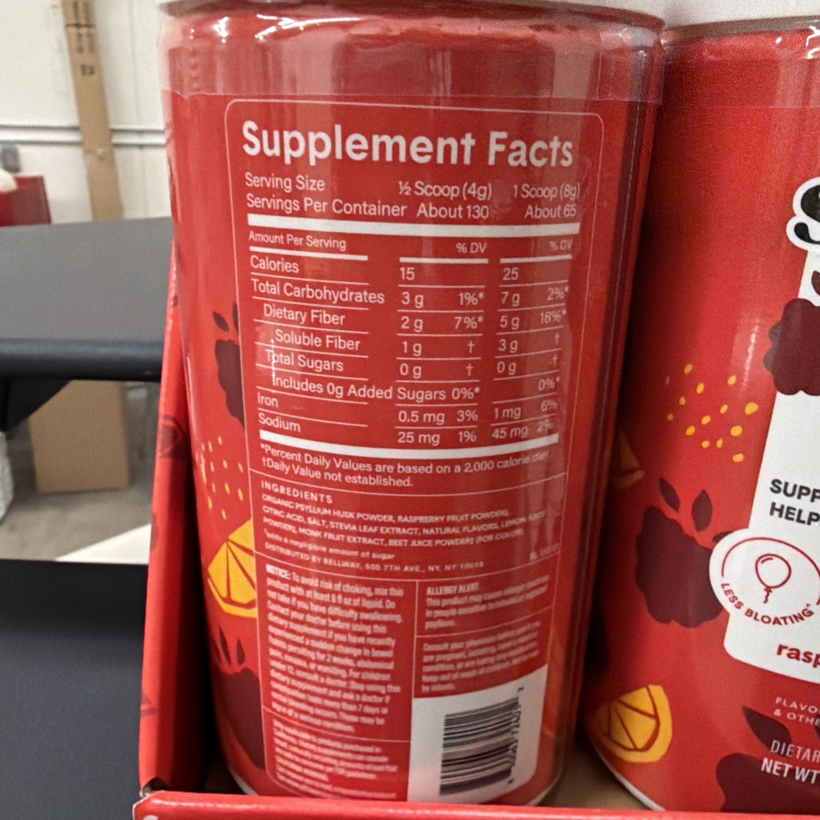 8 X Bellway Super Fiber + Fruit Psyllium Husk Raspberry Lemon 18 oz Each