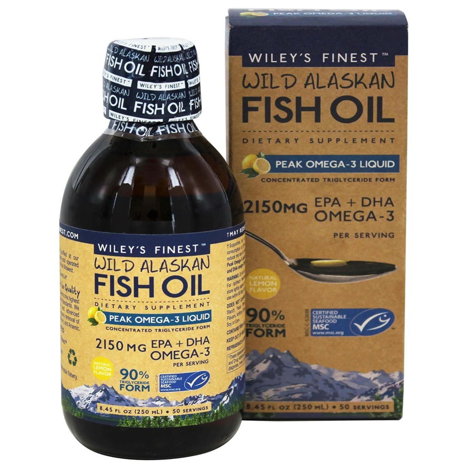 Wiley’s Finest Wild Alaskan Fish Oil Peak Omega-3 Liquid, Lemon, 8.45 Ounces