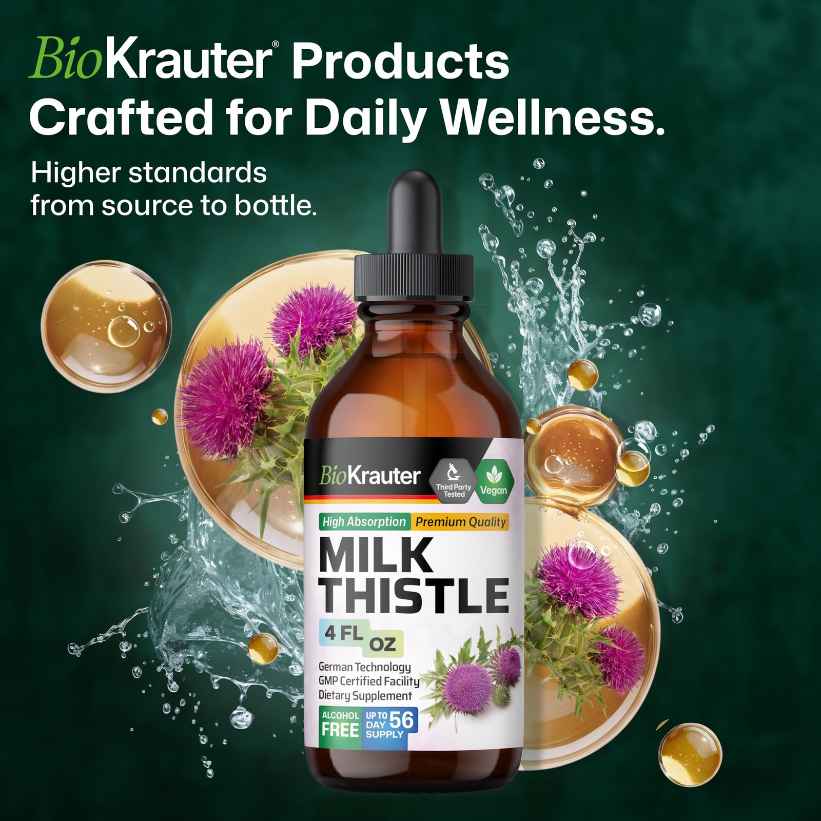 BIO KRAUTER® Milk Thistle Supplement for Liver Cleanse & 4 Fl Oz (Pack of 1)