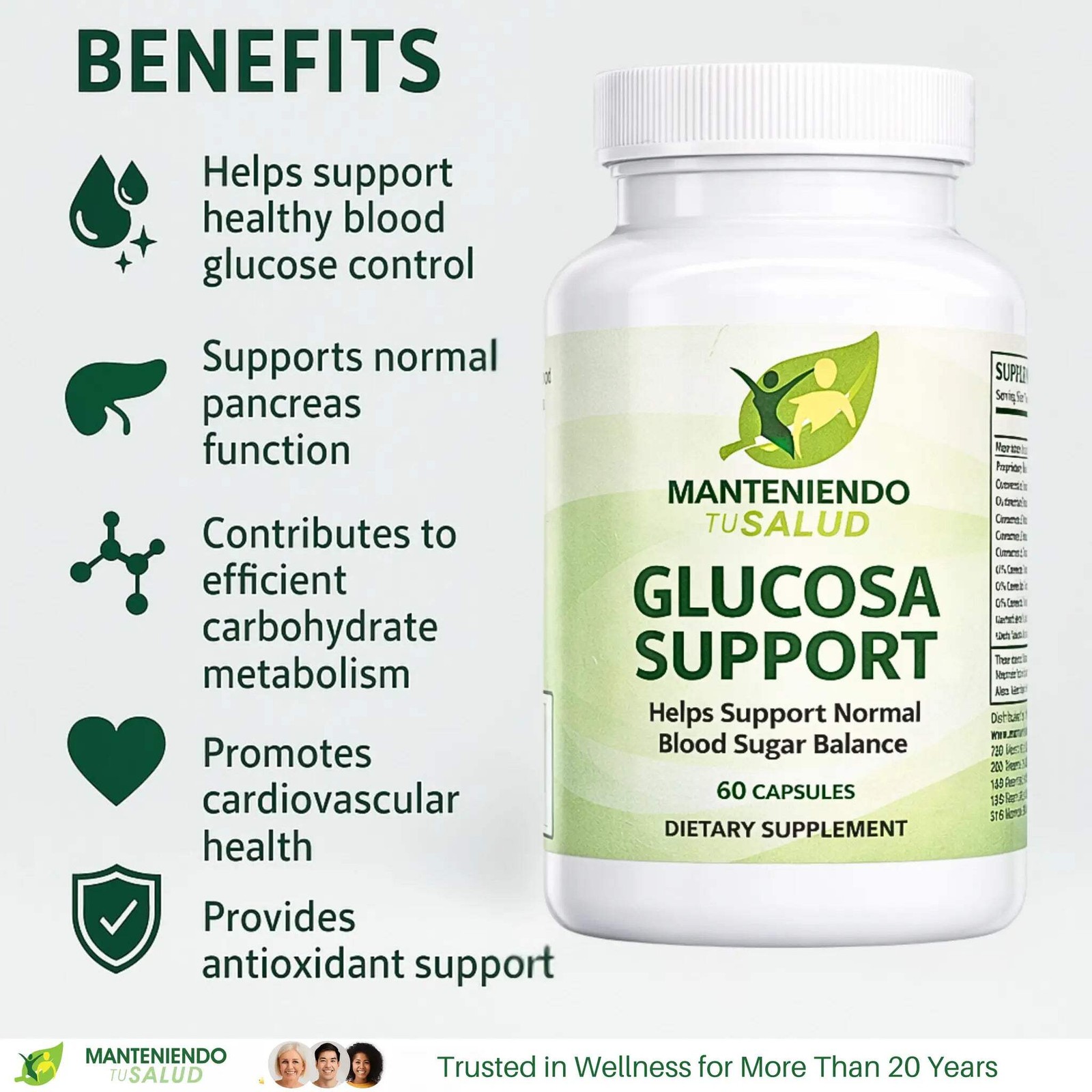Manteniendo Tu Salud Glucosa Support, Sugar Balance, 60 Veg Capsules