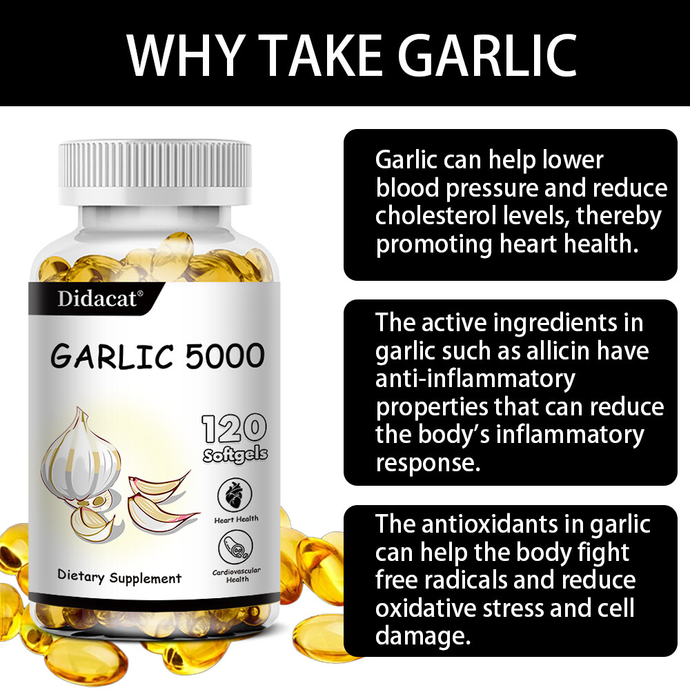 Garlic Fresh Extract 5000 mg Cholesterol Health supp Antioxidant Pills gel