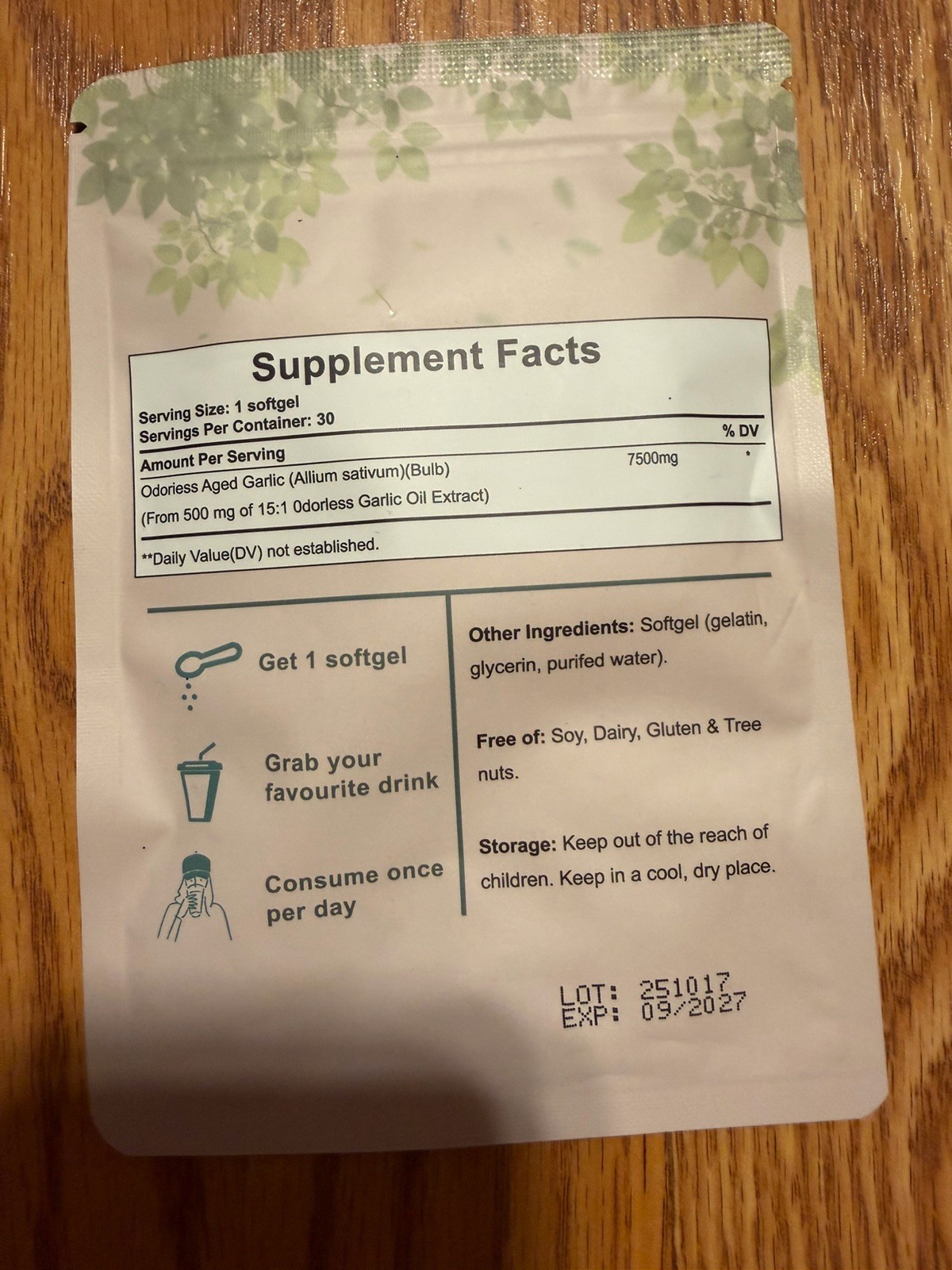 Aged Elaré Garlic Extract 7500mg Softgels GMO Gluten Dairy Free 30 Count