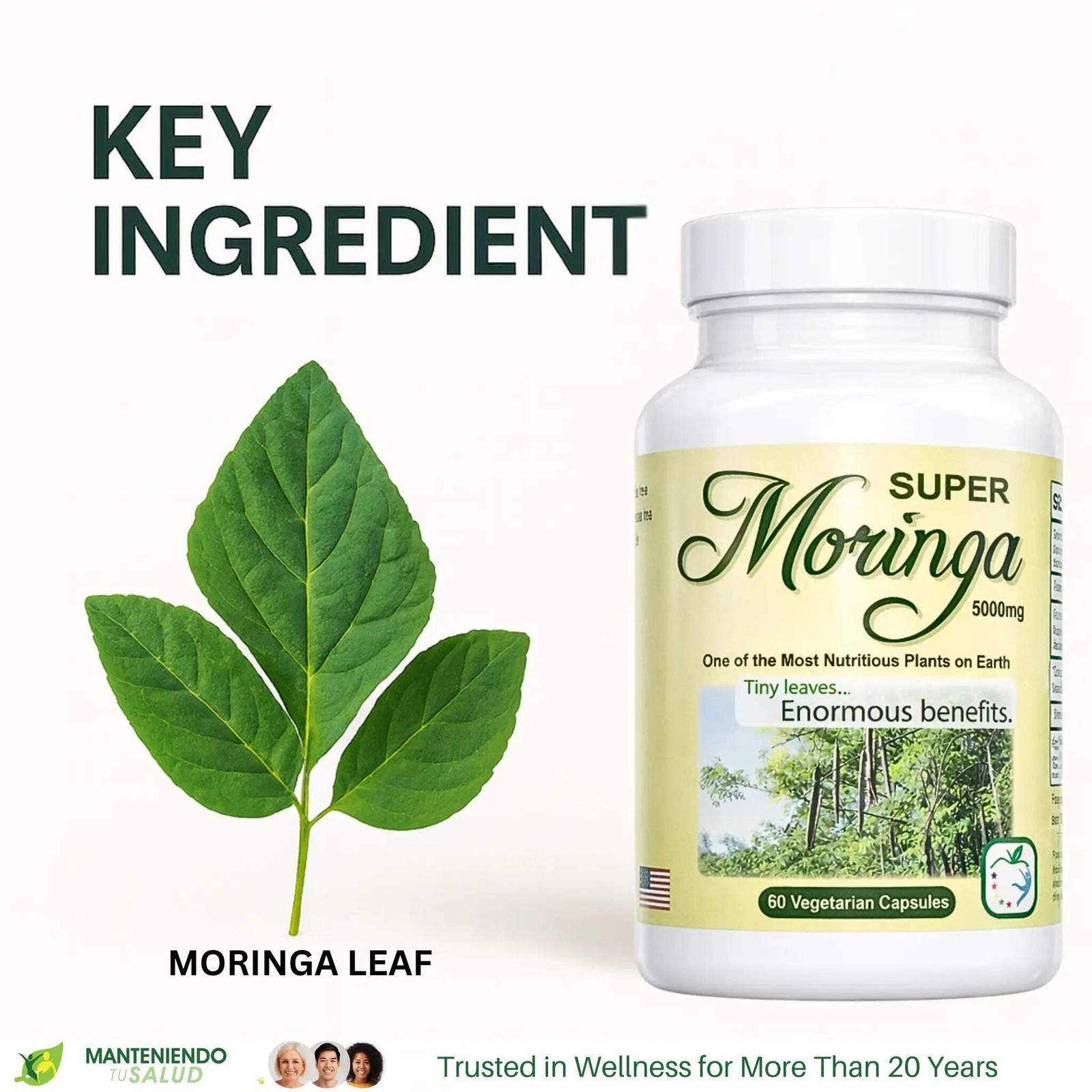 New Life Super Moringa 5000 mg, Glucose Management, 60 Capsules