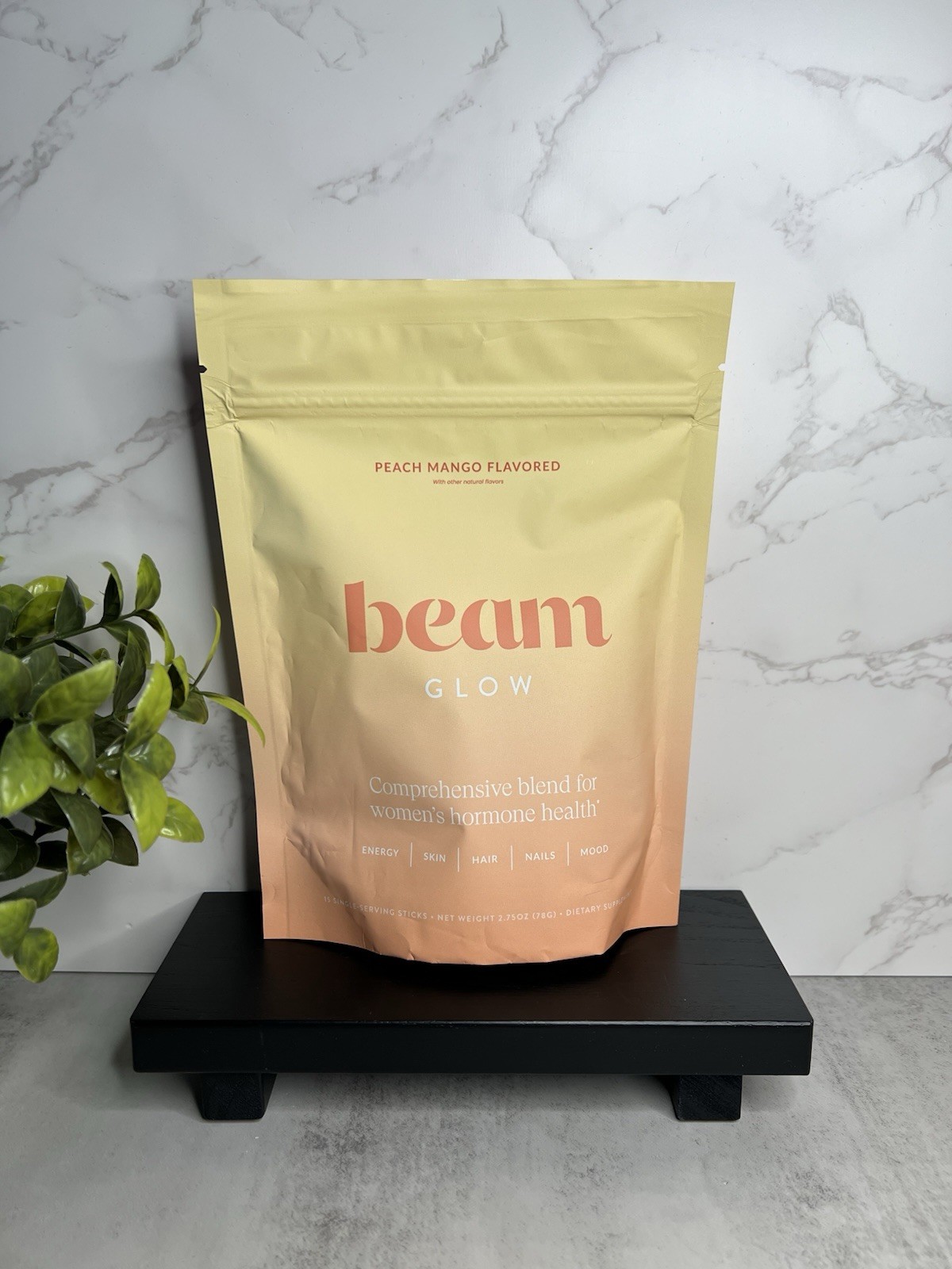 beam Glow Women’s Hormone Support Superpowder Peach Mango 15 Sticks Exp 10/27