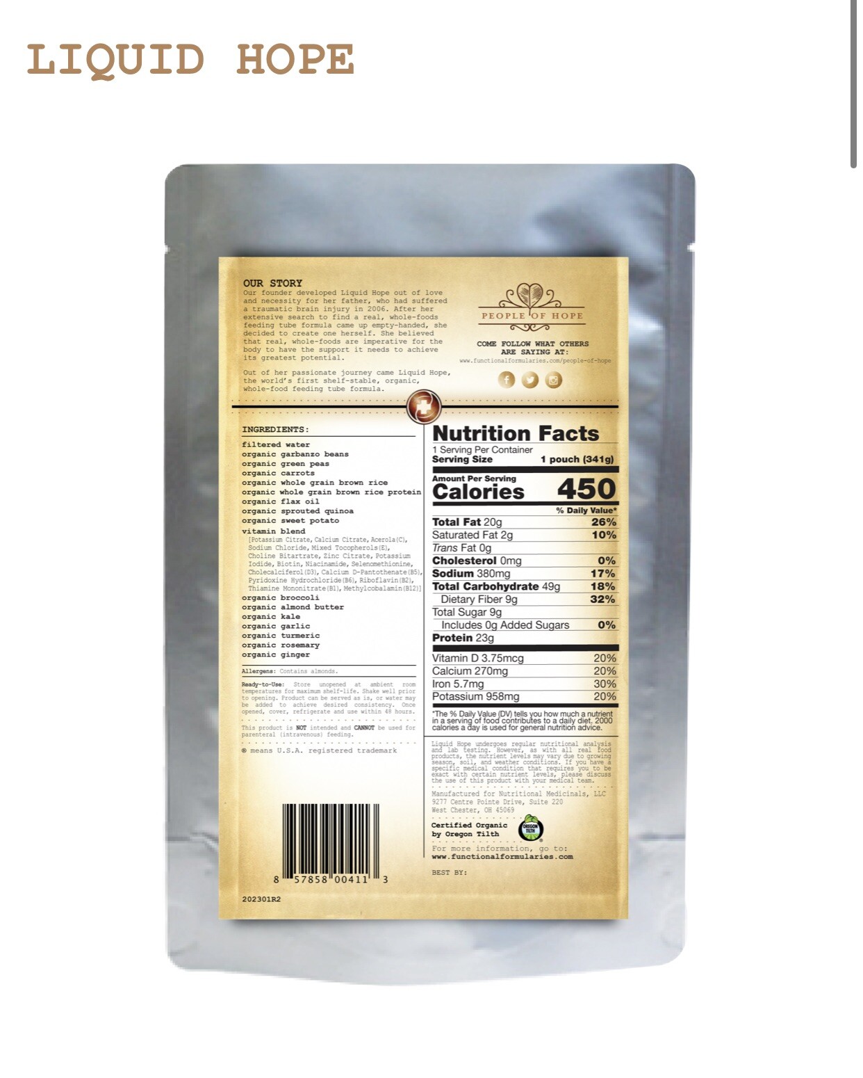 Liquid Hope Meal Replacement Original Organic Formula | Case of 24 | Exp 11/2027