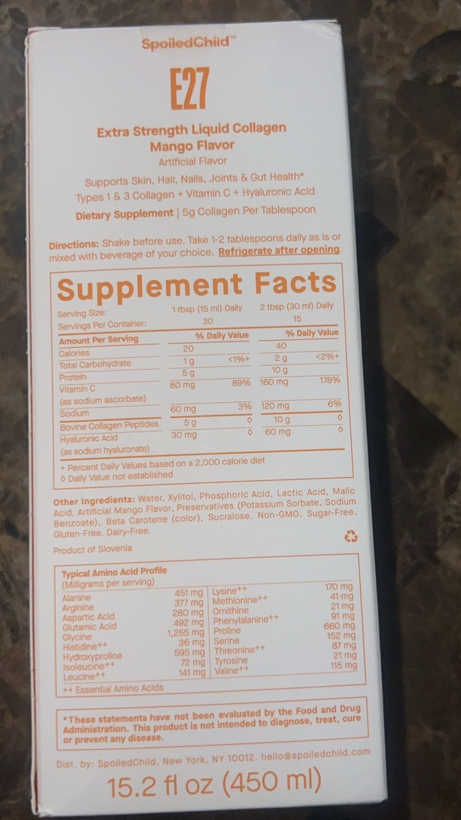 SpoiledChild E27 Extra Strength Liquid Collagen Mango 15.2 fl oz (450 ml)