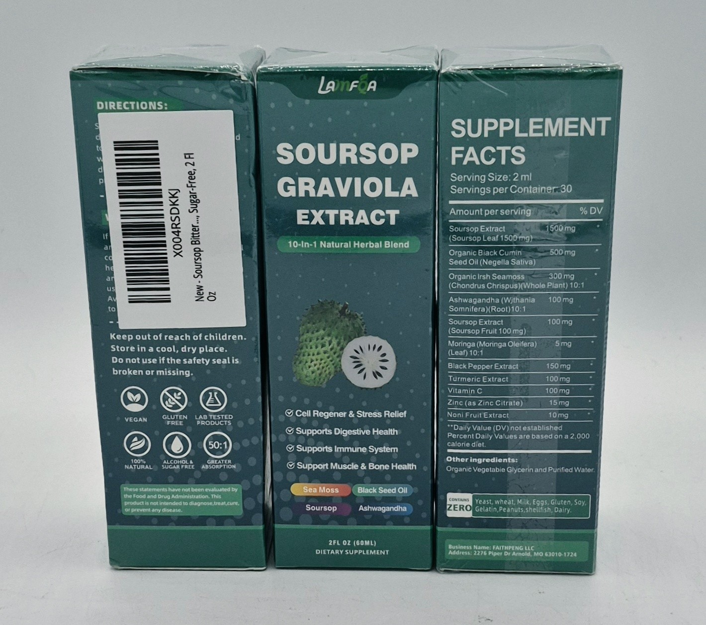 3 × Soursop Graviola Extract 10-in-1 Natural Herbal Blend Liquid, 2 fl oz 11/27