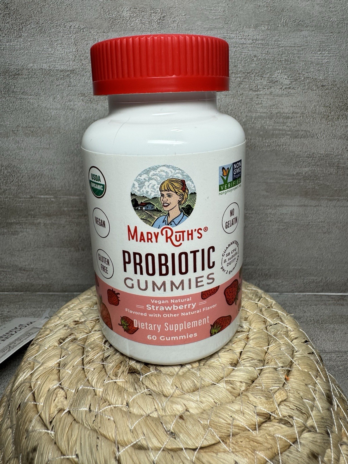 MaryRuth’s Probiotic Gummies Vegan Organic Strawberry Gluten-Free 60 Gummies