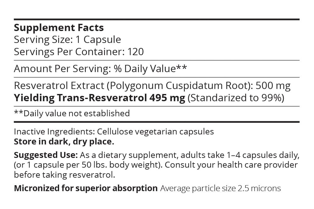 Mega Resveratrol Pharmaceutical Grade, 99% Pure, Micronized Trans-Resveratrol