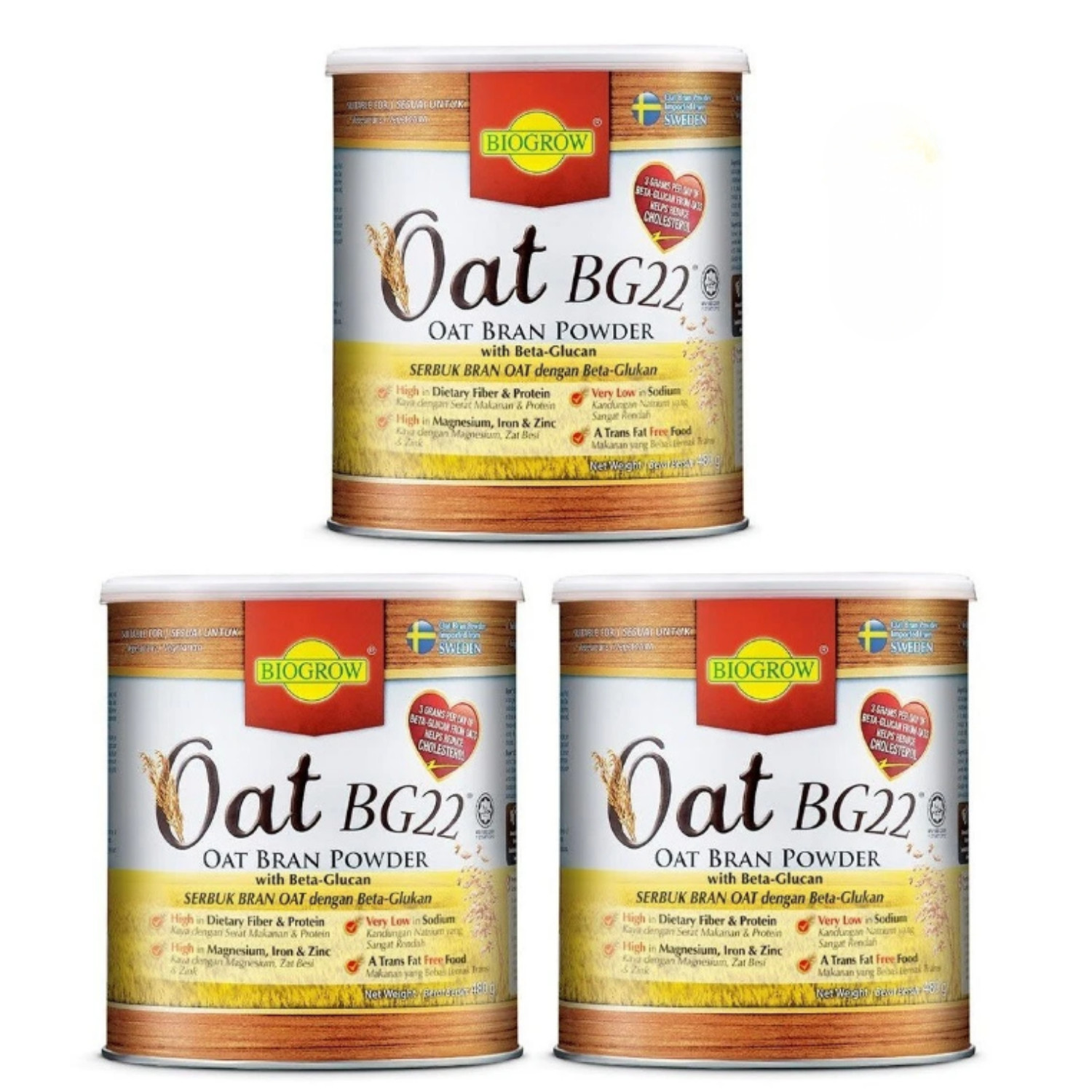 Biogrow Bg22 Oat Beta Glucan Powder 480G X 3 , Lowers Cholesterol Naturally