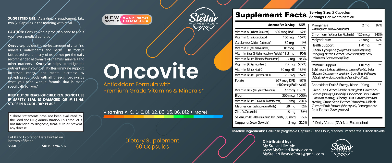 5 Pack Oncovite, antioxidant formula with vitamins & minerals-60 Capsules x5
