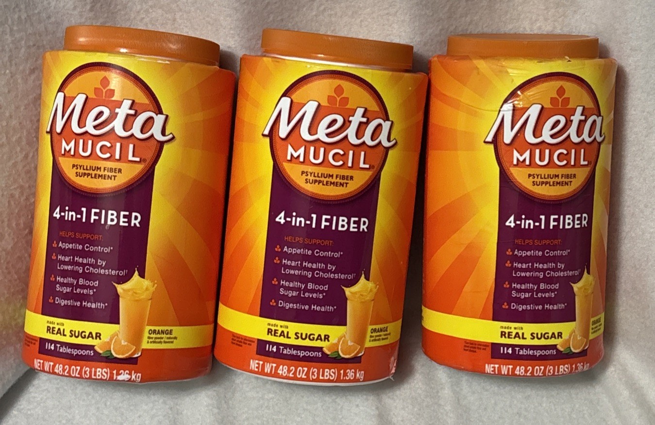 Metamucil 4-in-1 Fiber Powder-Orange Flavor-48.2 Oz(3 Lb) ea. Lot of 3-EX2028