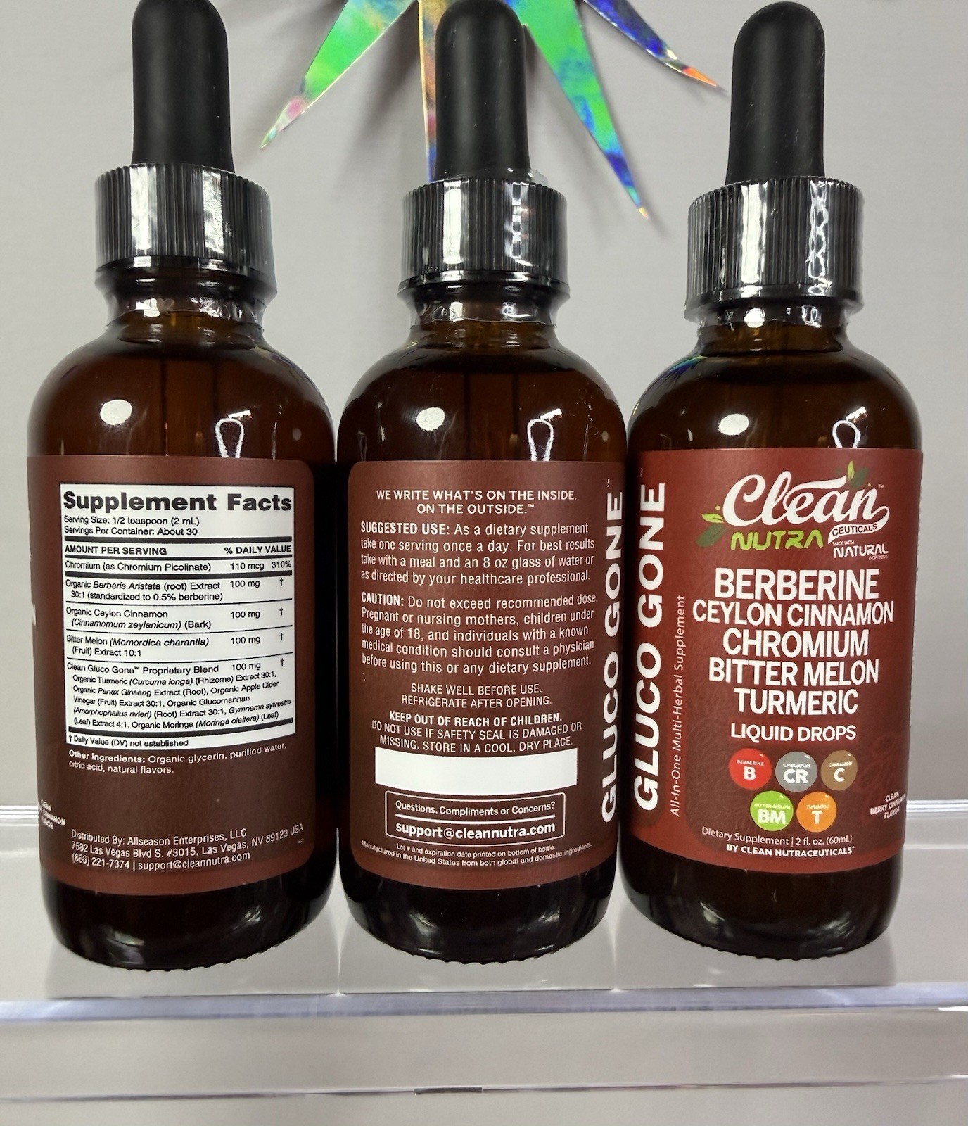 Clean Nutra Berberine Liquid Drops 3 pack Ceylon Cinnamon Chromium 2 fl oz