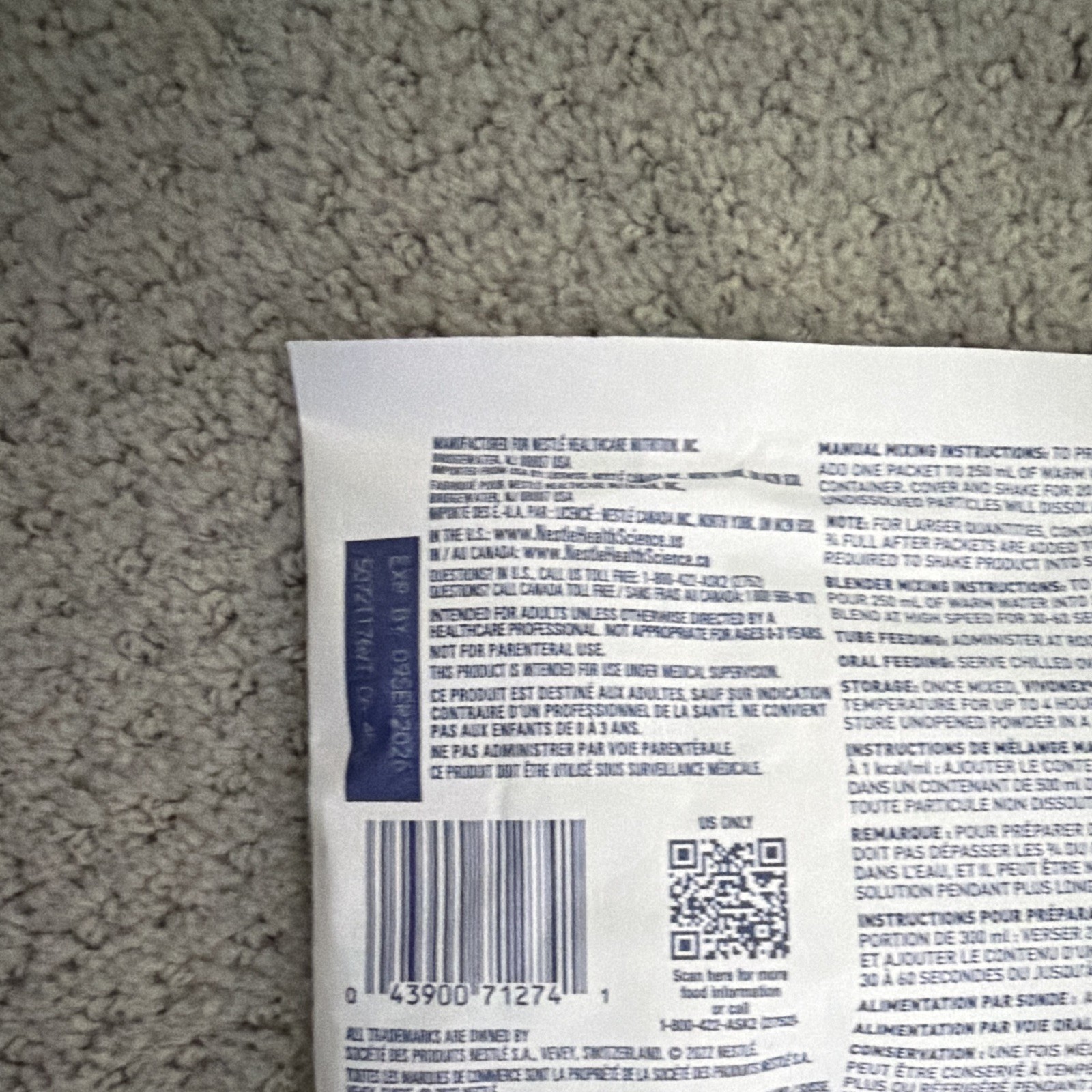 Nestlé VIVONEX T.E.N Unflavored Elemental Nutritional Powder Packets