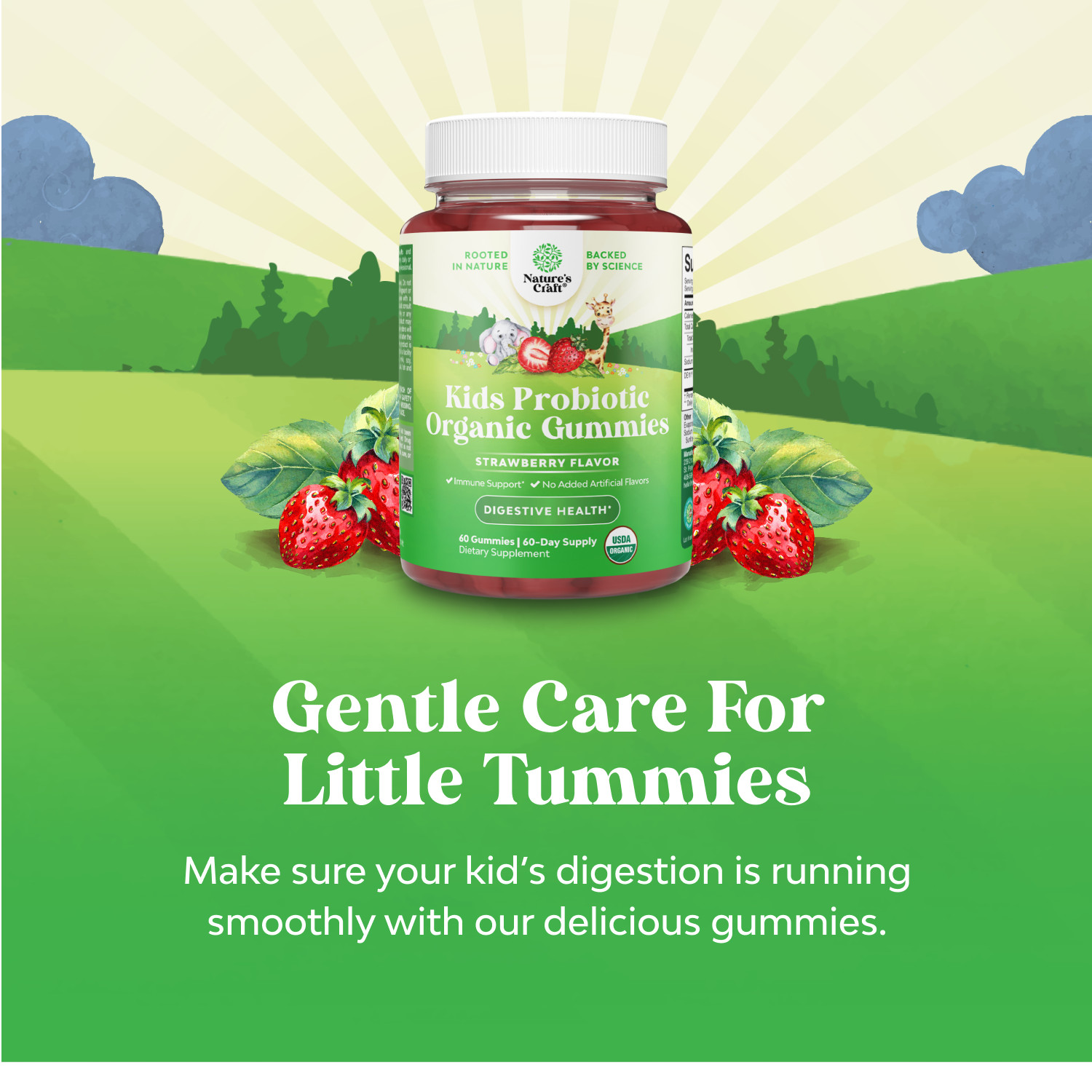 USDA Organic Probiotic Gummies for Kids Vegan Non-GMO Vitamin for Immunity 60ct