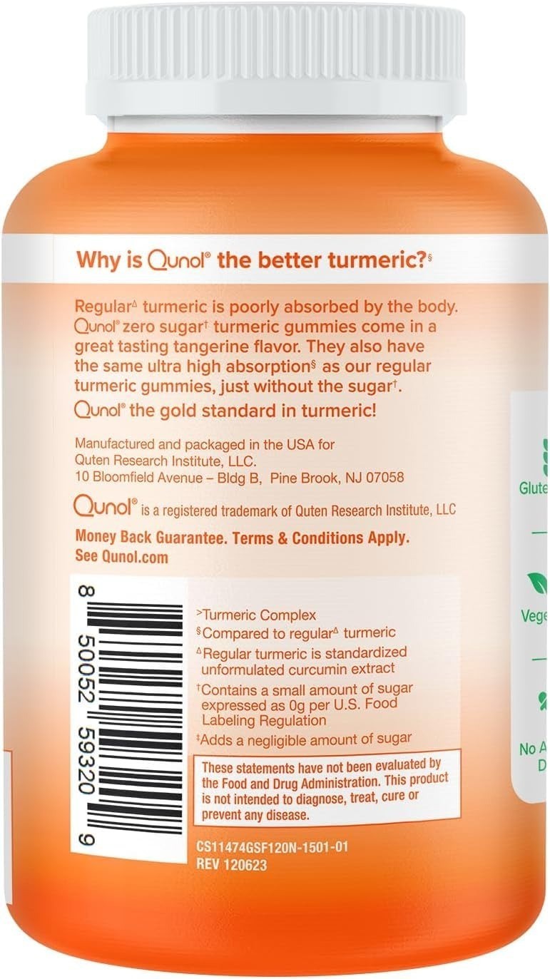 Qunol Zero Sugar Turmeric Gummies 500mg – Joint Support – 120 Count