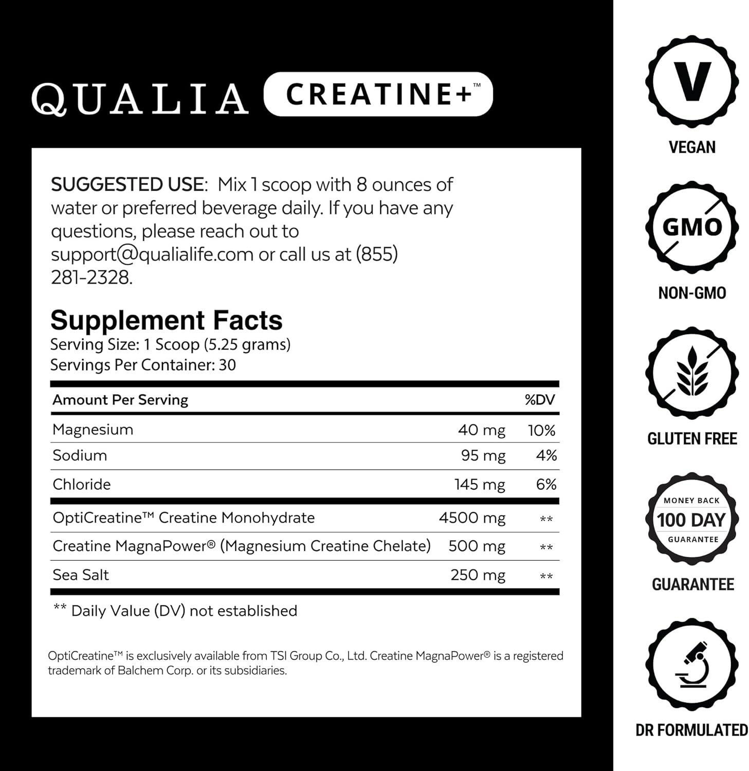 Creatine Monohydrate, Magnesium, Qualia Dietary Supplement Powder