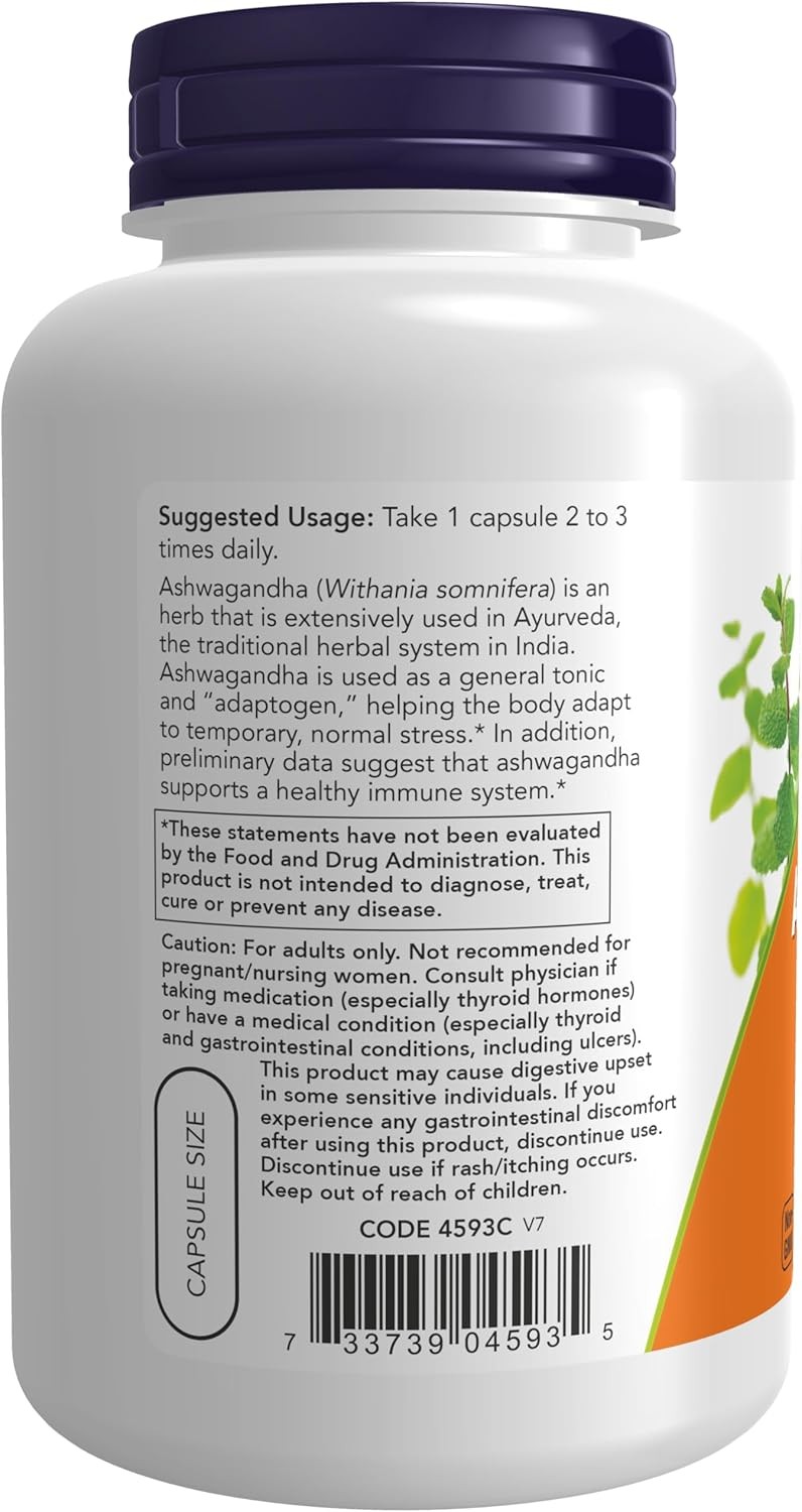 NOW FOODS Ashwagandha 450 mg 180 Veg Capsules EXP 07/28