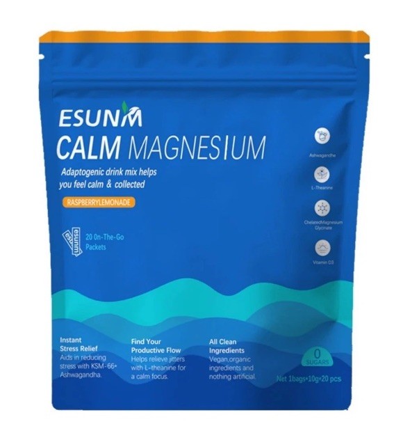 ESUNM Calm Magnesium Raspberry Lemonade Drink Mix Stress Relief 20 Packets