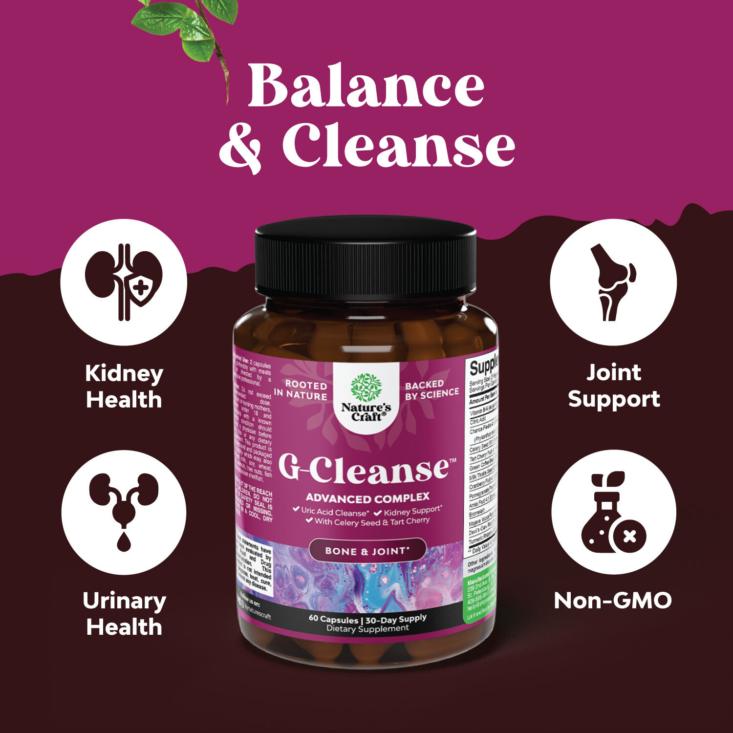 GCleanse Uric Acid Joint Support Supplement with Chanca Piedra Tart Cherry