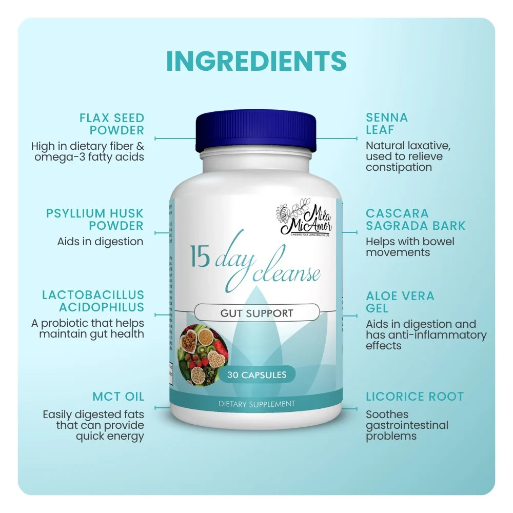15 Day Cleanse – Gut and Colon Support | Advanced Formula | NonGMO | 30 capsules