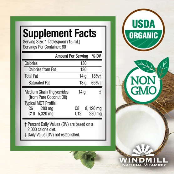 Windmill MCT Oil USDA Organic Coconut Oil Non GMO Keto 32 fl oz EXP: 01/2028+