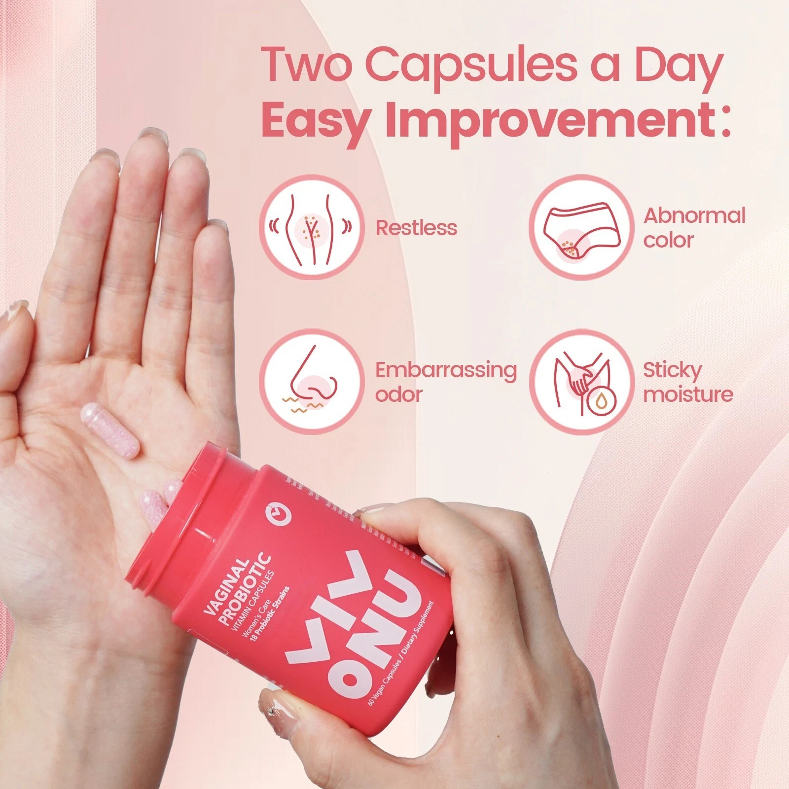 VIVONU Vaginal Probiotics Capsules for Women pH Balanc 60 Count free shipping