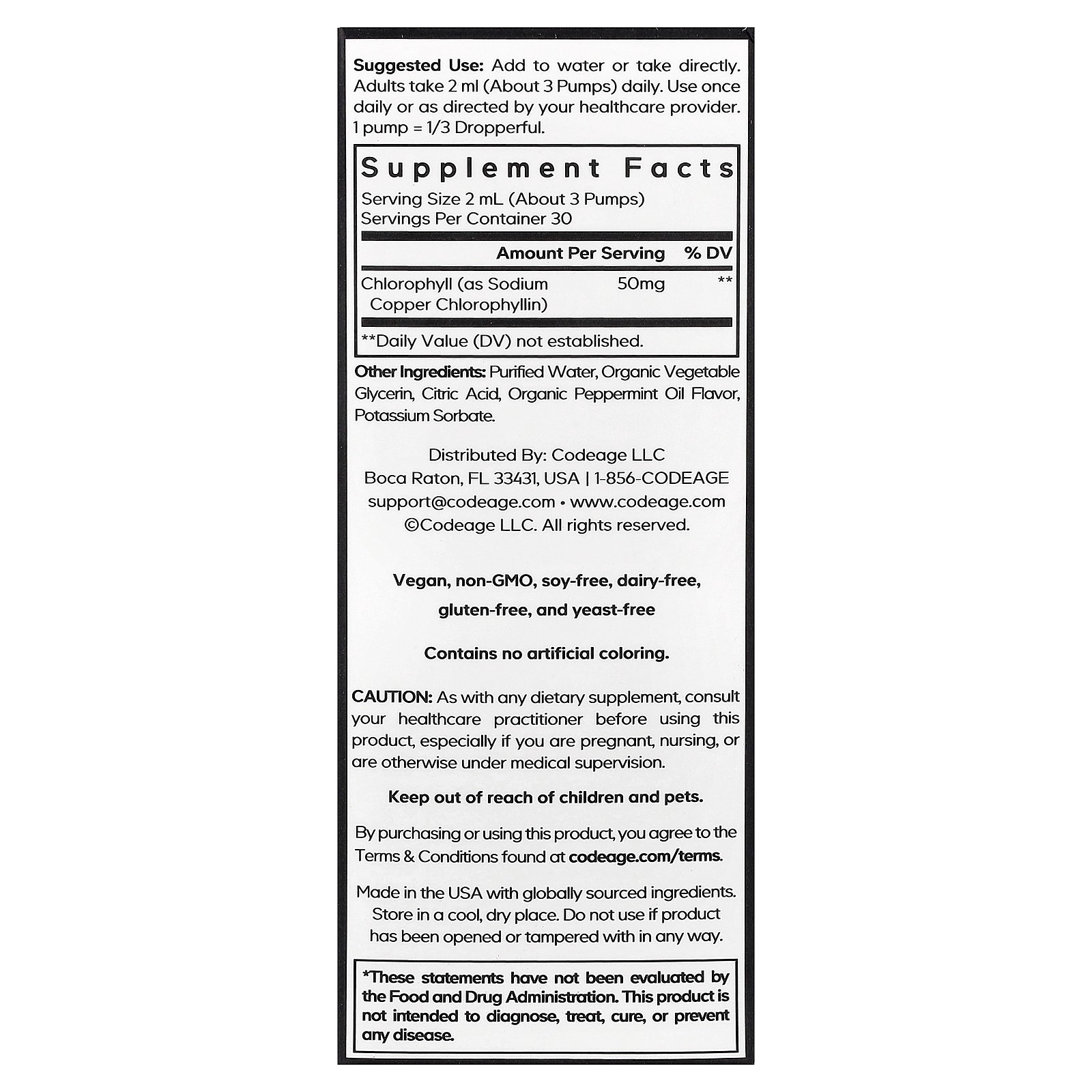 Vegan, Chlorophyll+ Liquid Drops, Peppermint, 50 mg, 2 fl oz (60 ml)