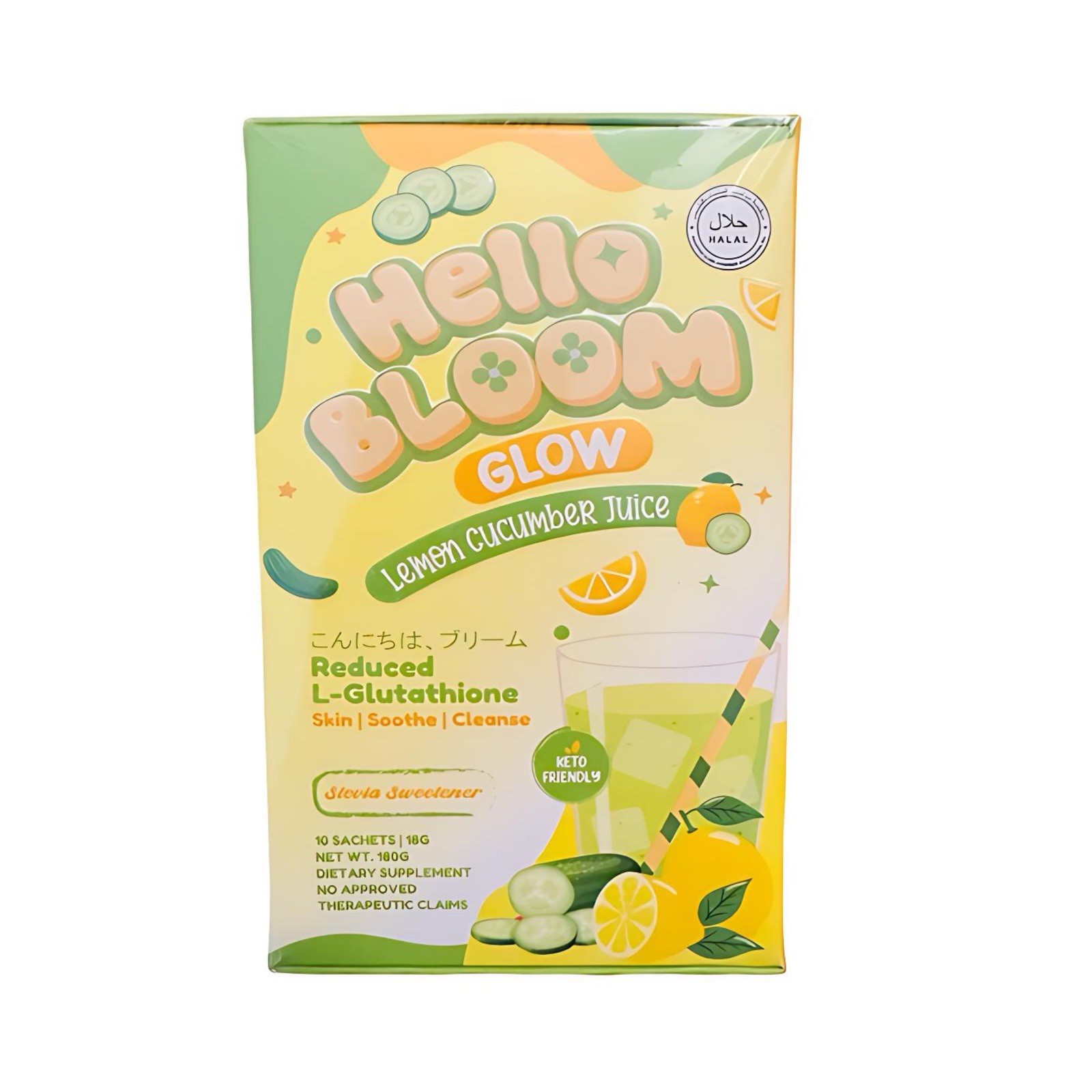 Hello Bloom GLOW Lemon Cucumber Juice with Reduced L-Glutathione (10 Sachets)