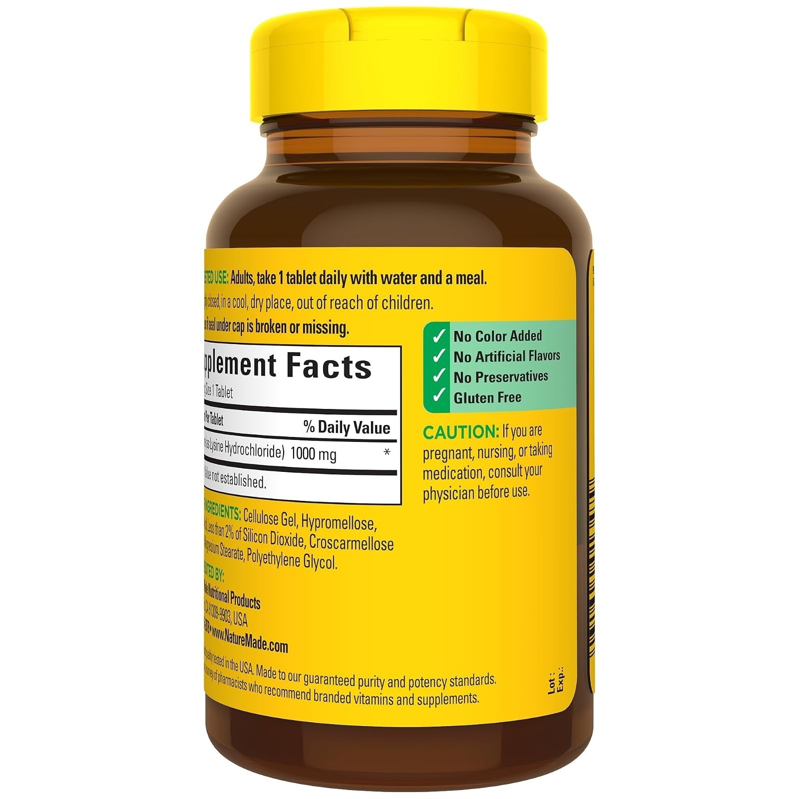 Nature Made L-Lysine 1000 mg Tablets, 60 Count, Gluten Free