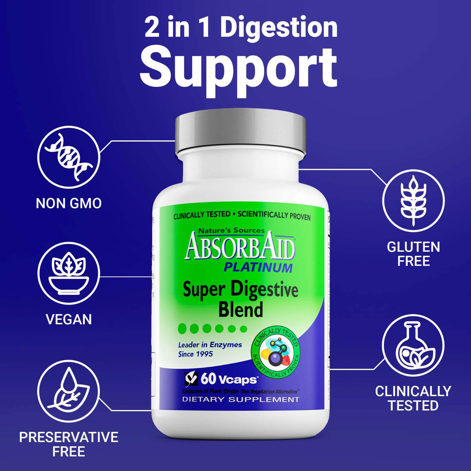 AbsorbAid PLATINUM 60 Digestive Enzymes & Probiotics – 60 Vegetarian Capsules