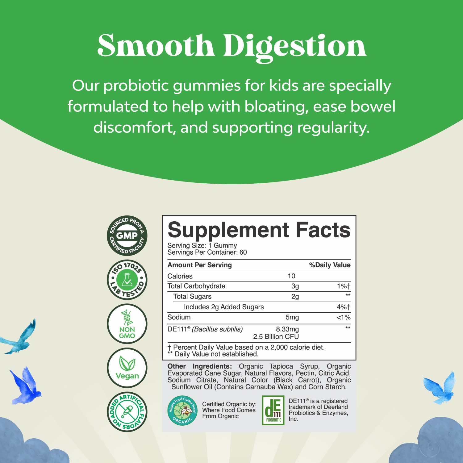 USDA Organic Probiotic Gummies for Kids Vegan Non-GMO Vitamin for Immunity 60ct