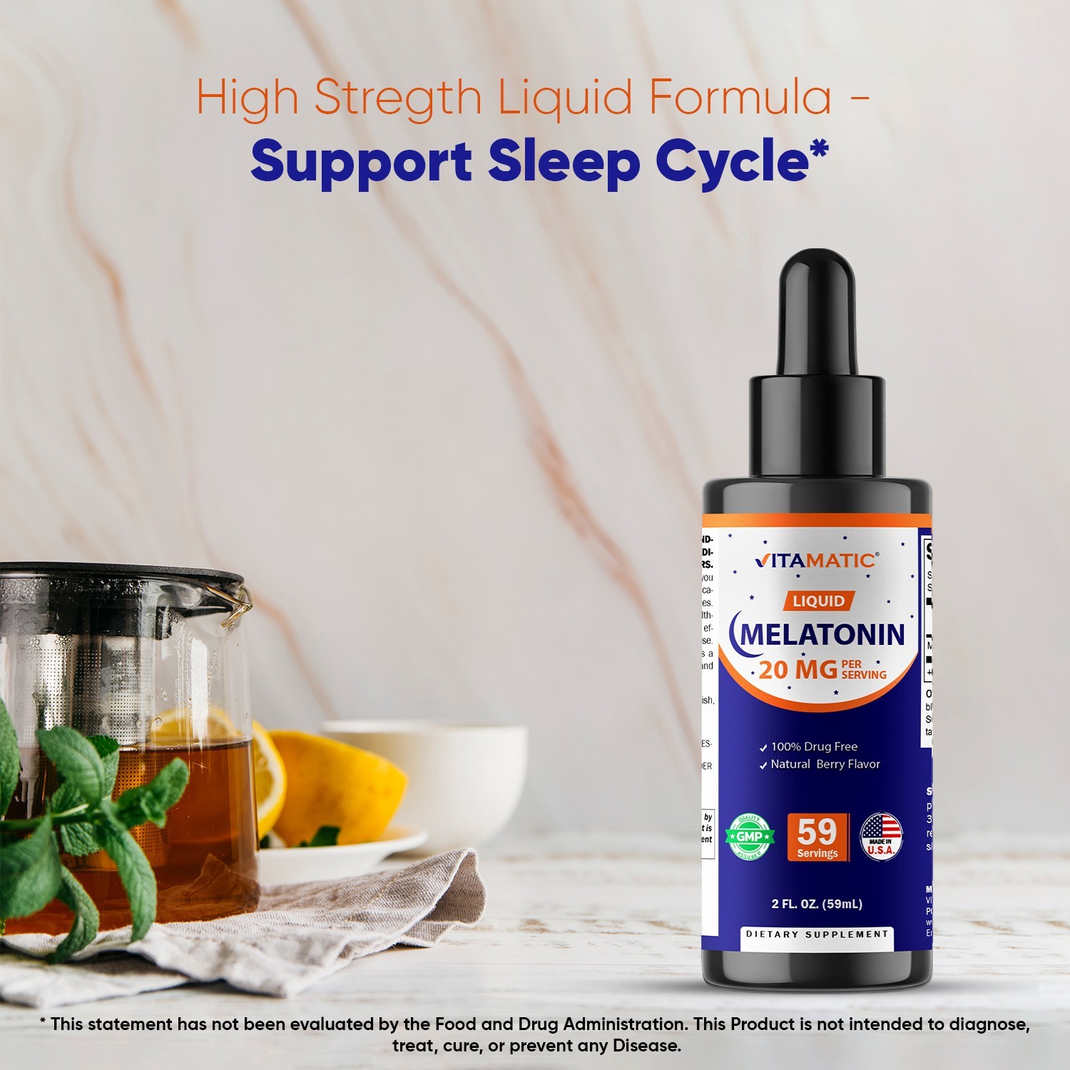 Vitamatic Melatonin 20mg Liquid Drops – 2 Fluid Ounce (59ml)