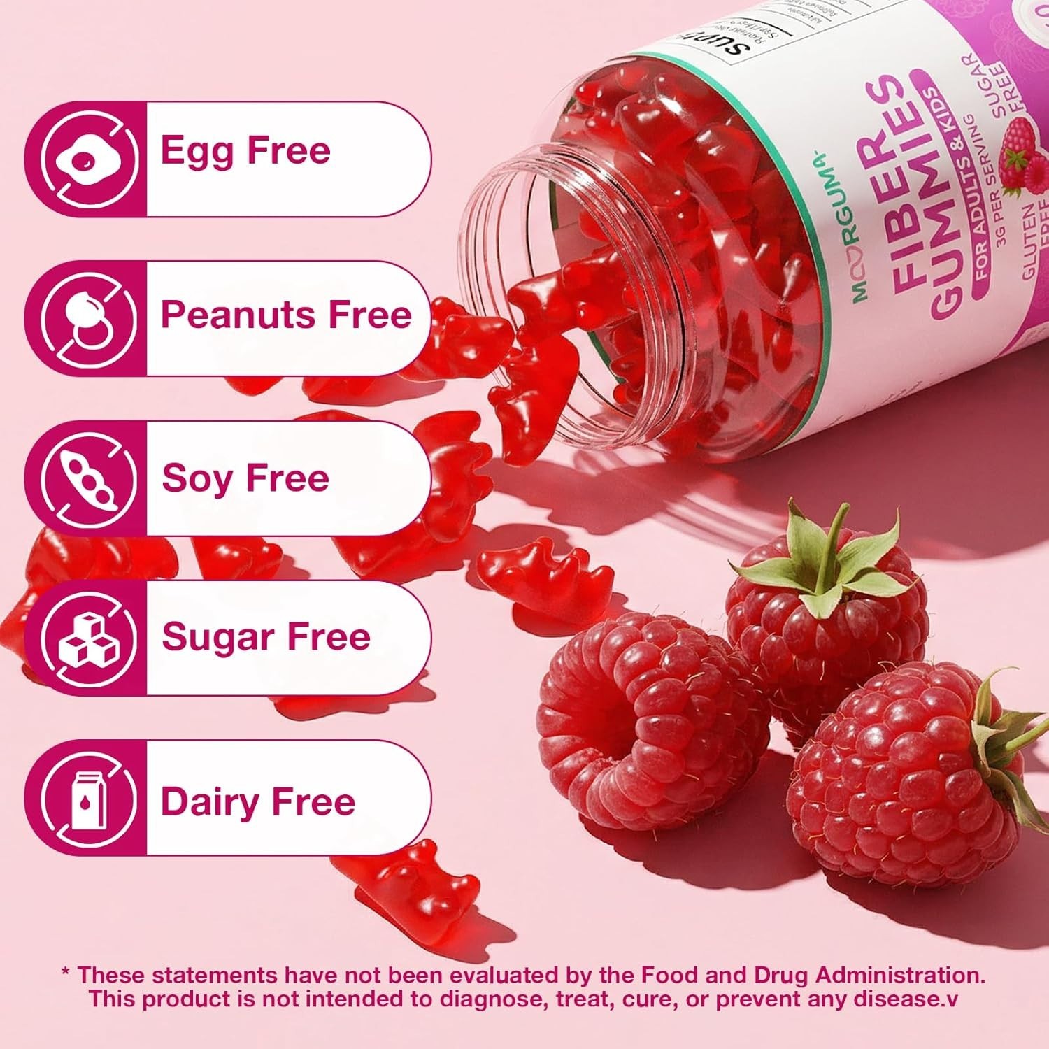 Sugar Free Fiber Gummies 60ct – Organic Chicory Root Digestive Health Vegan Kit