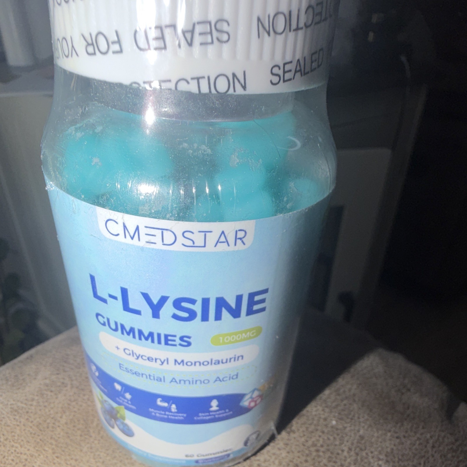 CMEDSTAR L-Lysine 1000mg + Glyceryl Monolaurate Gummies Immune 60 Blueberry