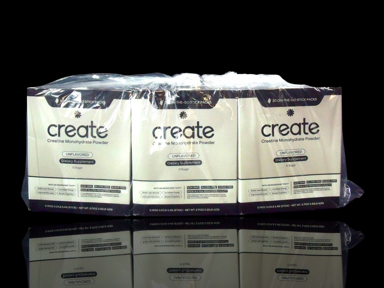 (3-Pack) Create Creatine Monohydrate On-The-Go Sticks Unflavored 30ct Exp: 08/27