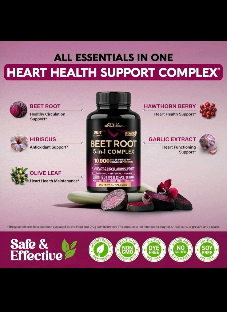 Nutra Harmony BEET ROOT 5-in-1 Complex 240 Capsules Non-GMO Vegan Heart Support