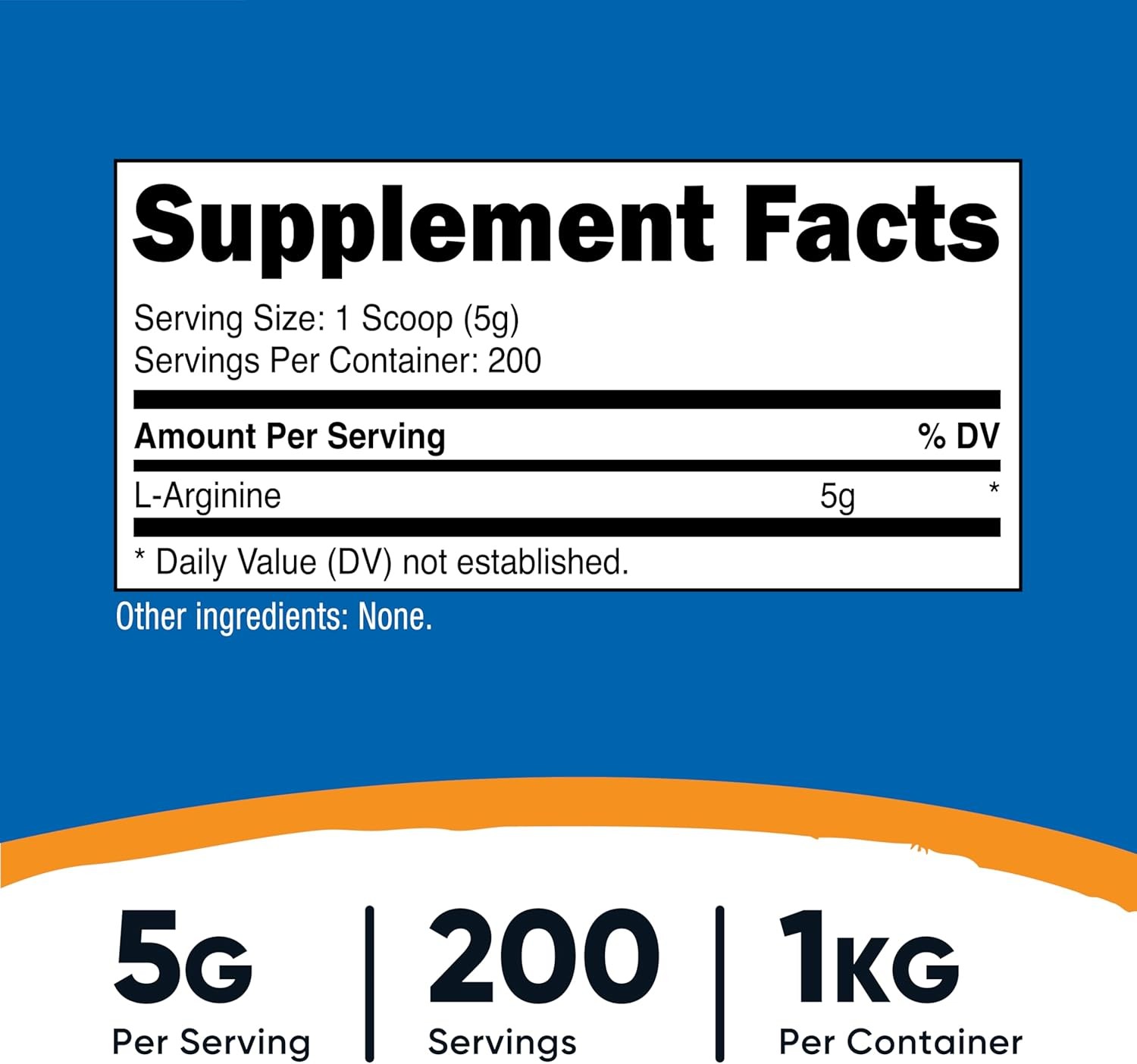 Nutricost Pure L Arginine Powder 1KG 200 Servings Non GMO Gluten Free 5g