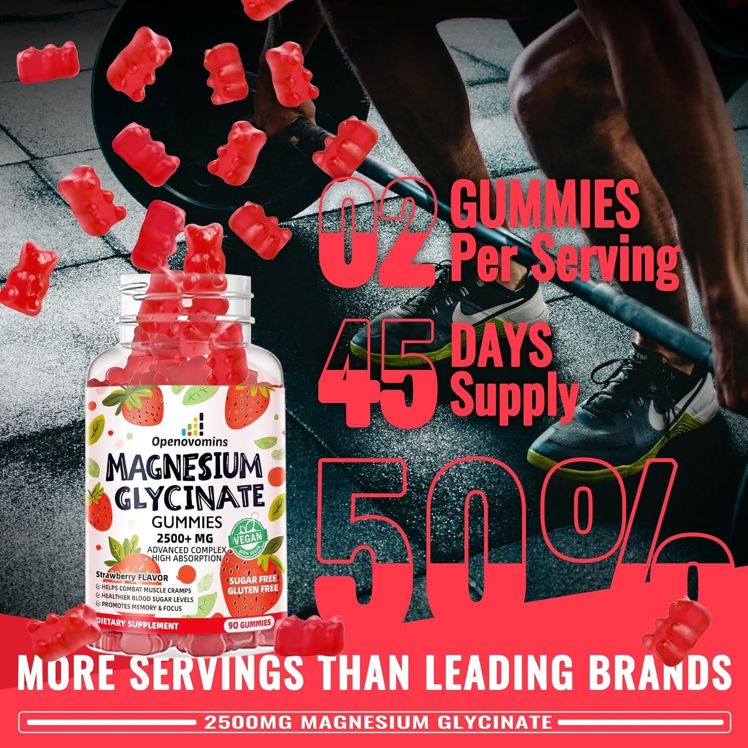 2-Pack Openovomins Magnesium Glycinate Gummies Strawberry 90 Count Each EX 10/26