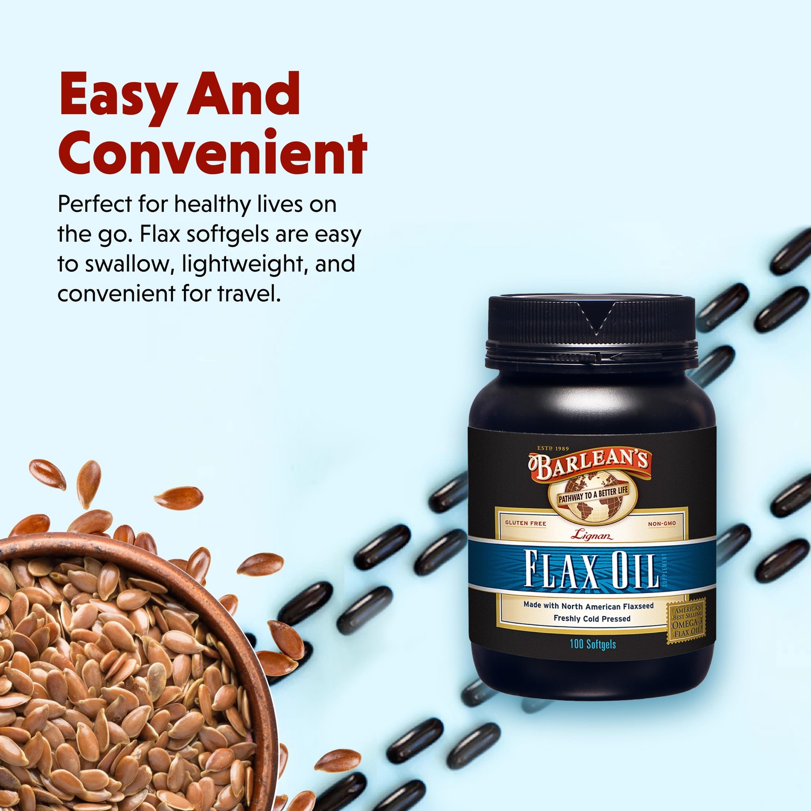 Barlean’s Lignan Flaxseed Oil Softgels, Cold-Pressed 250 Count (Pack of 1), –