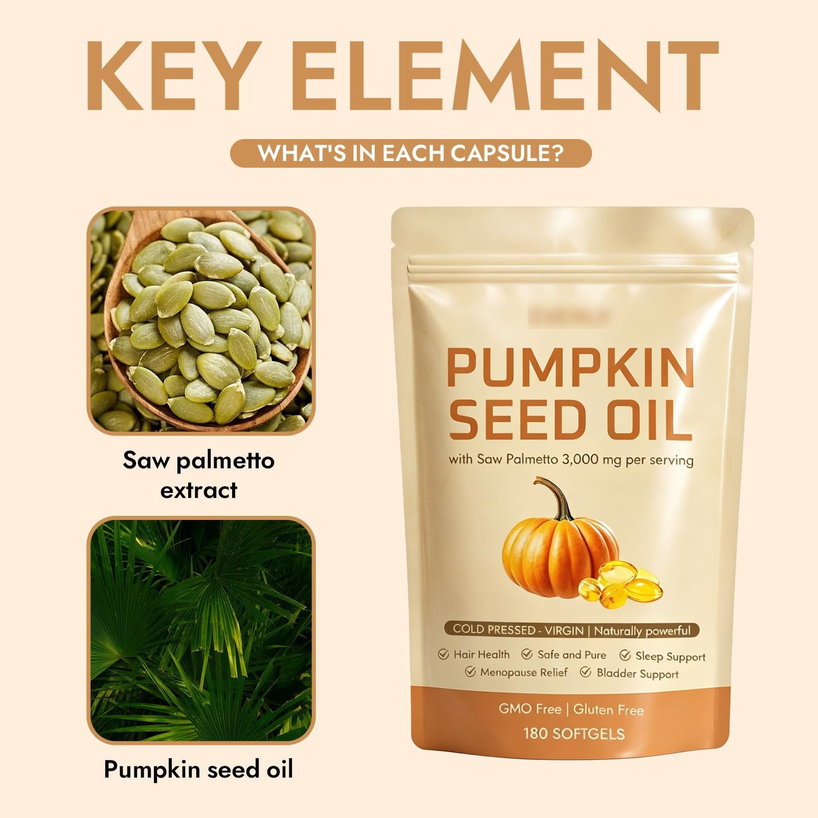 Pumpkin Seed Oil 3000mg Softgels Cold Pressed Virgin | Saw Palmetto | 180Count1