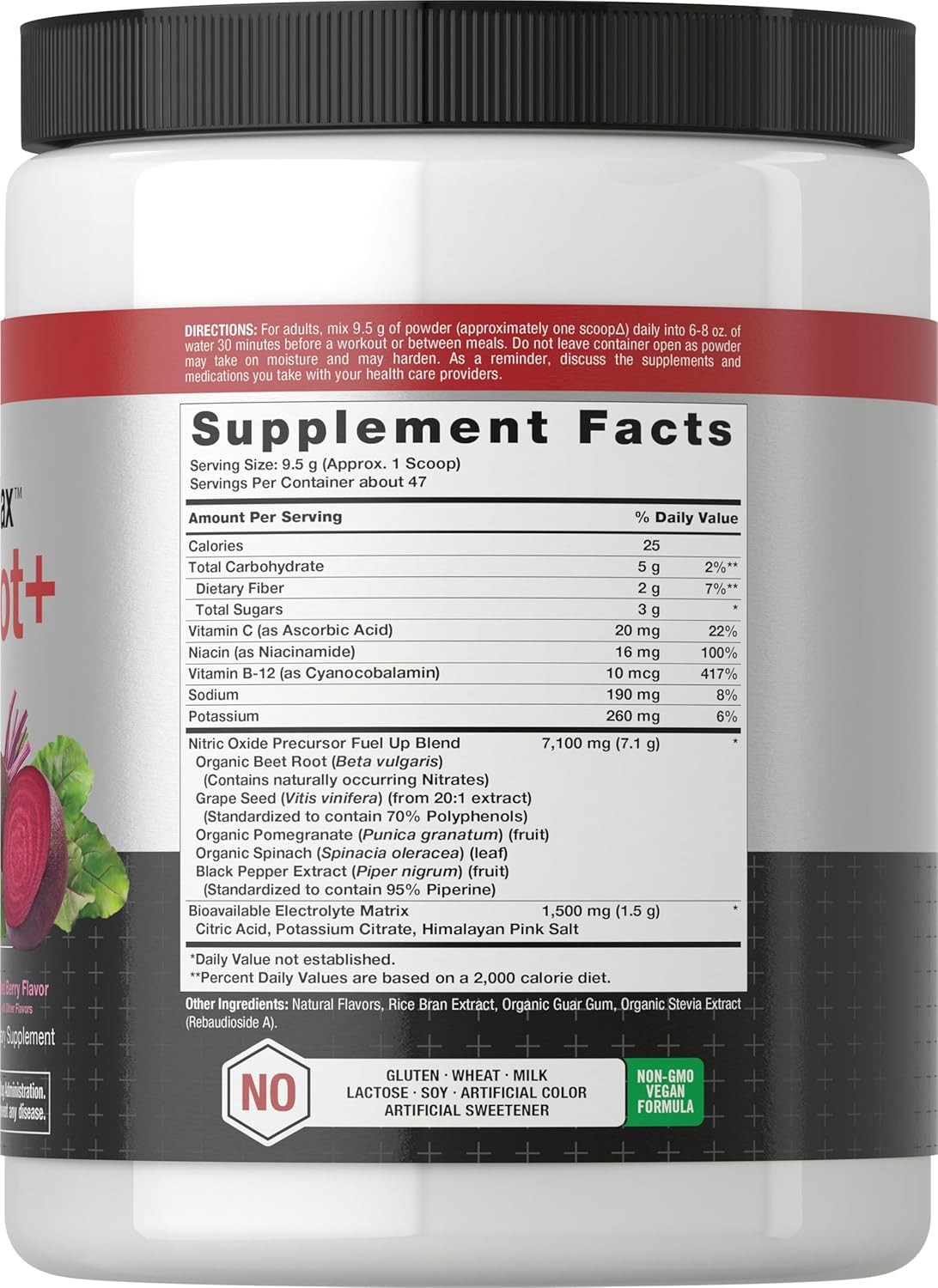 Nitric Oxide Beet Root Powder | 16 oz | Natural Mixed Berry Flavor | by Horbaach