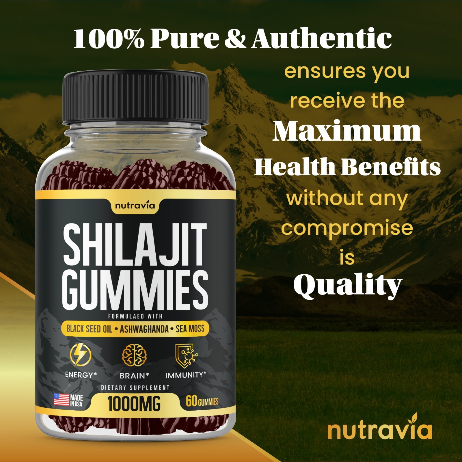 Shilajit Gummies – 3 in 1 with Sea Moss, Black Seed Oil, Ashwagandha Gummies