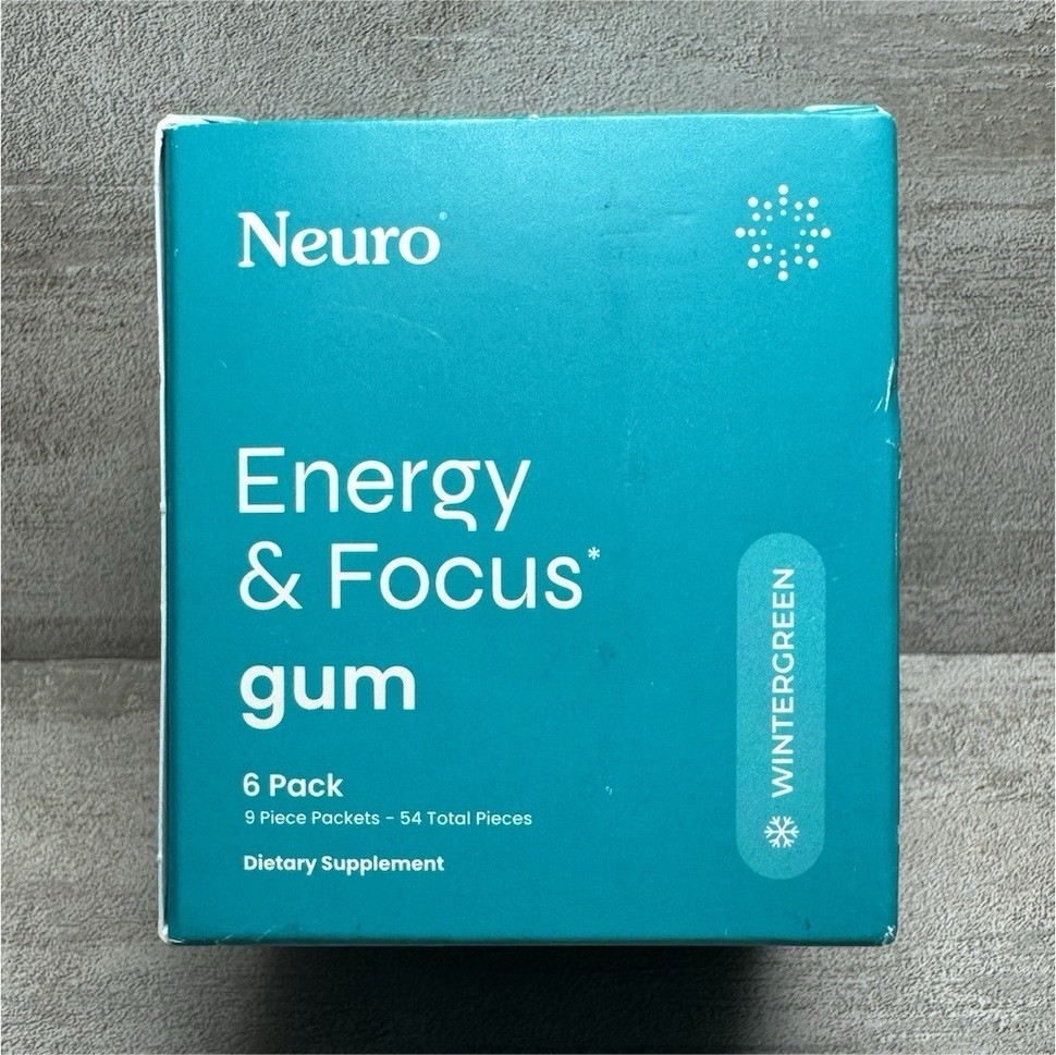 Neuro Energy & Focus Gum Wintergreen 6 Pack Caffeine B6 B12 Exp 12/2026