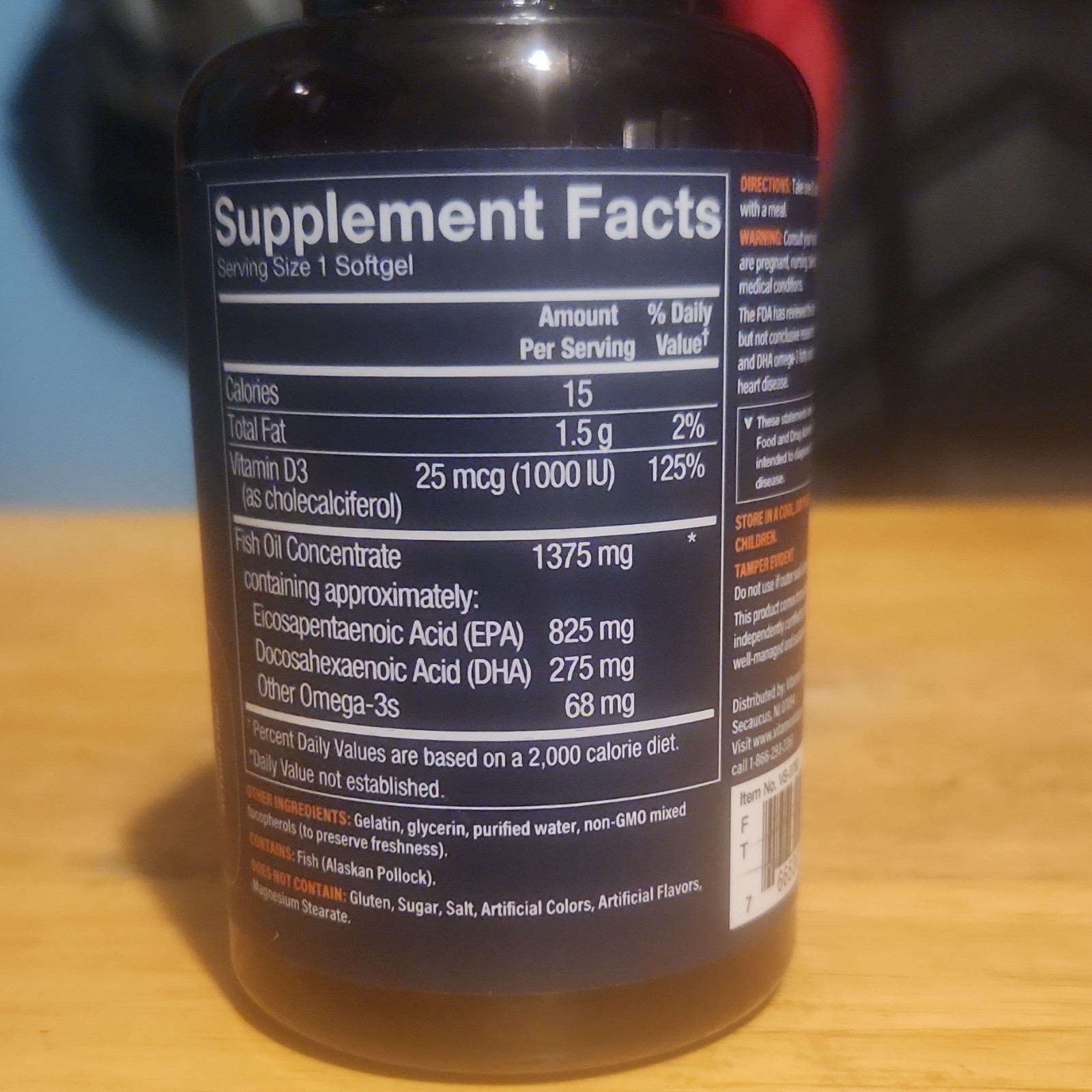 Vthrive Wild Alaskan Fish Oil EPA/DHA 1100mg Vitamin D3 60 Softgels