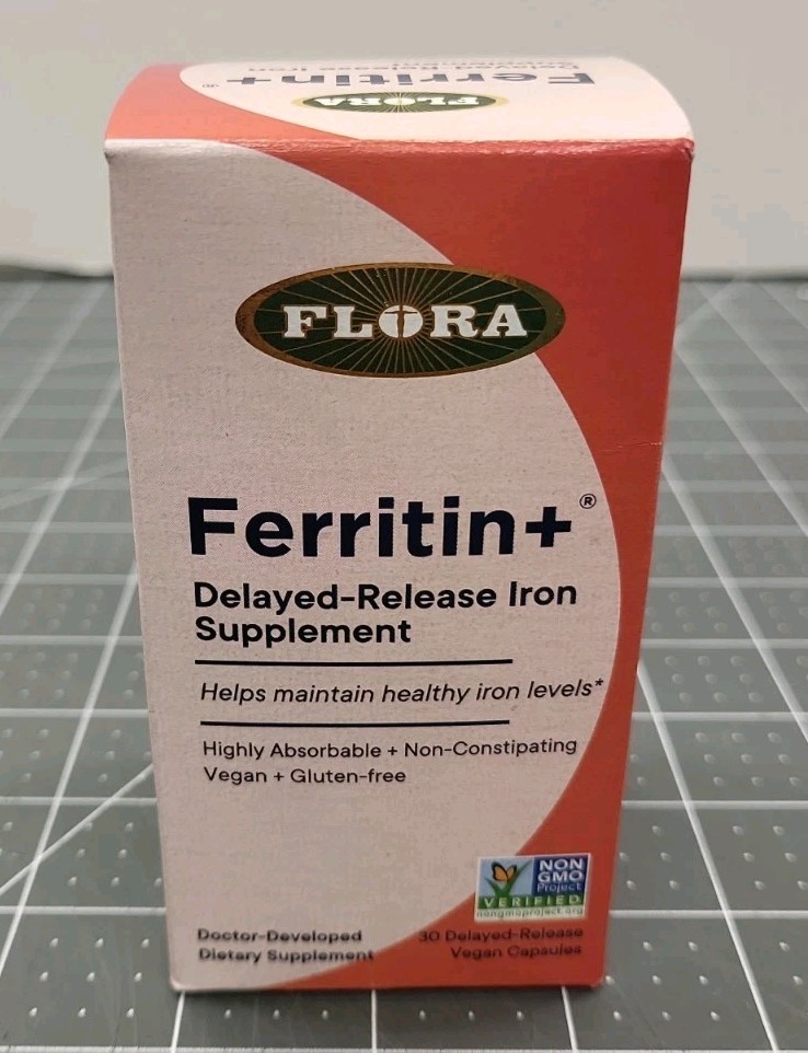 Flora Ferritin+ Delayed-Release Iron Supplement 30 Vegan Capsules Non-GMO