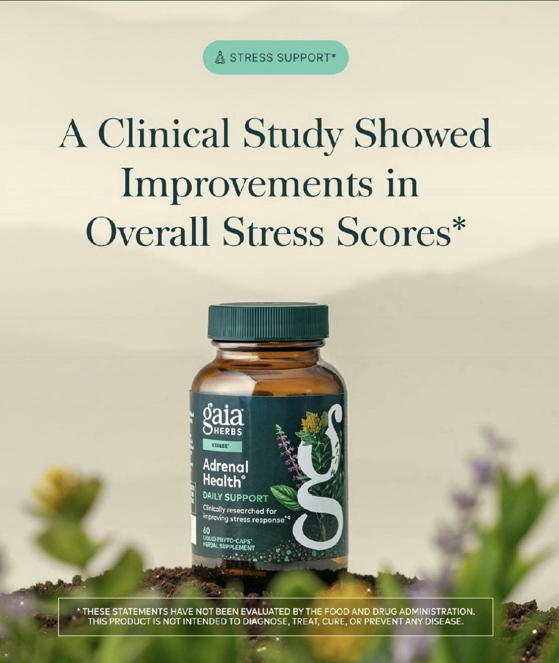 Gaia Herbs Adrenal Health Daily Support Stress Support Vegan Capsules 60 Ct