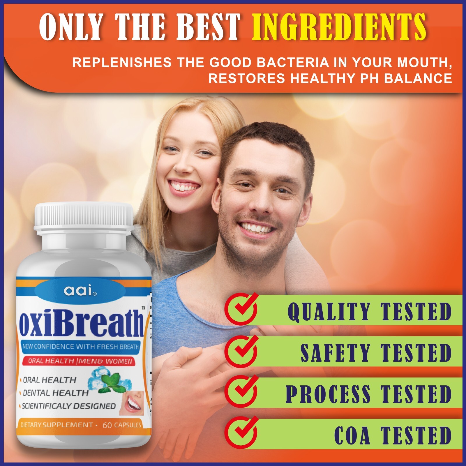 oxiBreath Bad Breath Freshener, Dental Oral Care 60 Pills Gut Health, Halitosis